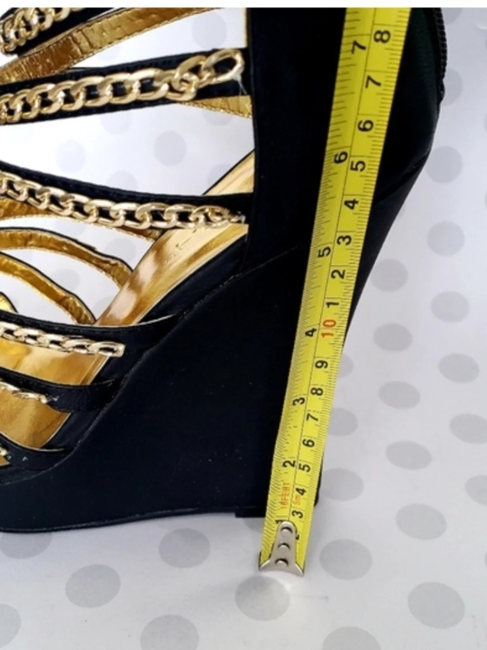 *LIILIANA Black Gold Chain Caged Platform Wedges High Heels Sandals Size 8.5 NIB